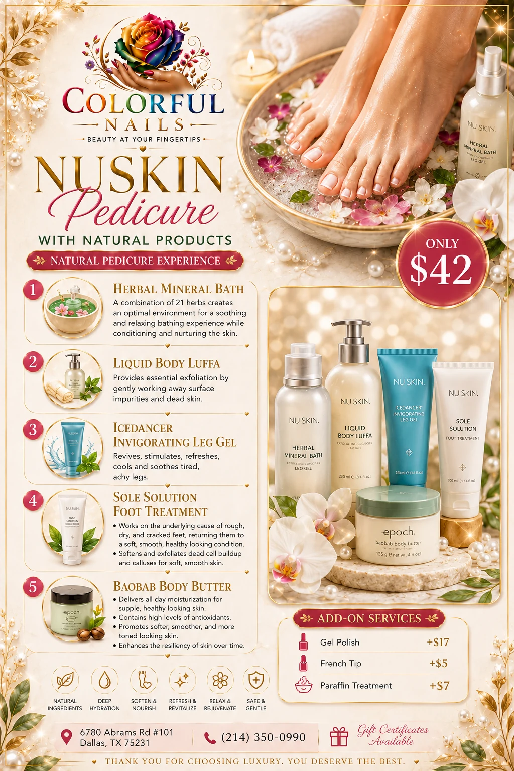 Nu Skin natural pedicure menu