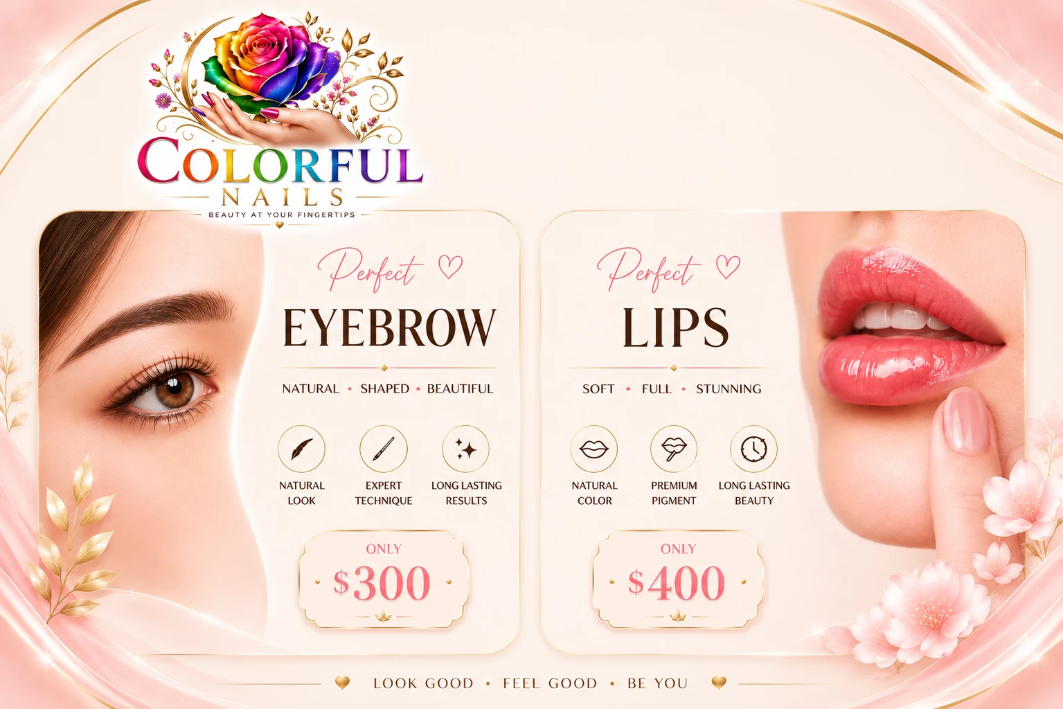 Permanent makeup eyebrow and lips menu